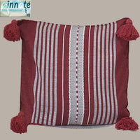 throw pillows, cover, Mexican, pedal loom, terracotta, gray, red, tassels, pom poms, loom made, artisan, washable, oyster pillow cover