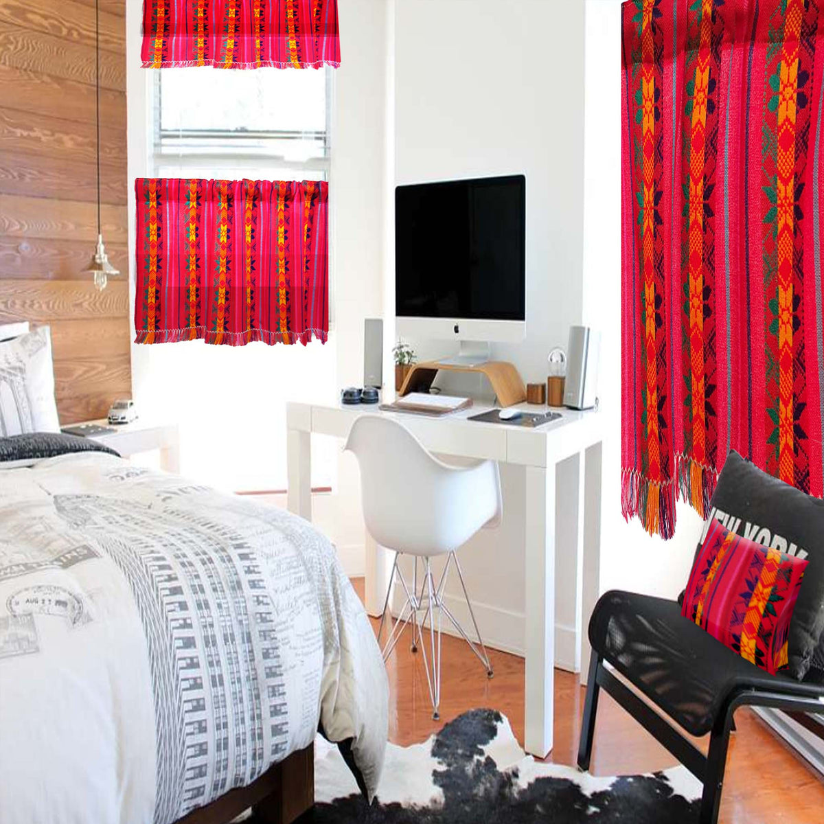 Mexican, valance, kitchen curtains, cafe curtain, red, woven, aztec, cortinas mexicanas, rojas, cambaya