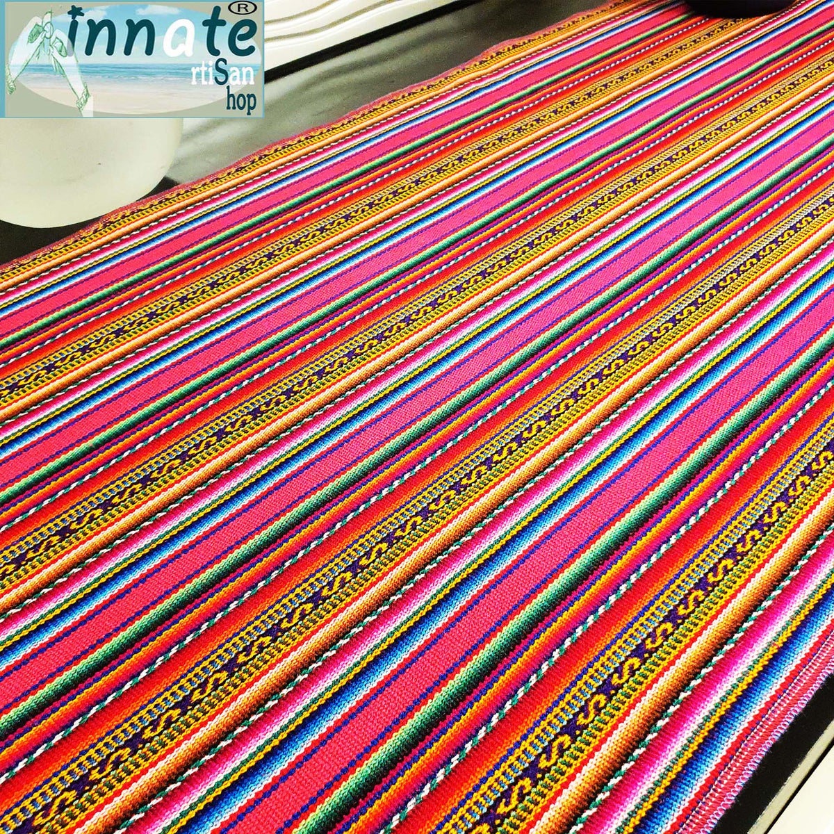 magenta, dark fuchsia, dark pink, table runner, andean, Peru, south america, artisan, striped, fringes
