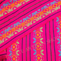 Mexican fabric, fuchsia, hot pink, multicolor design, Aztec