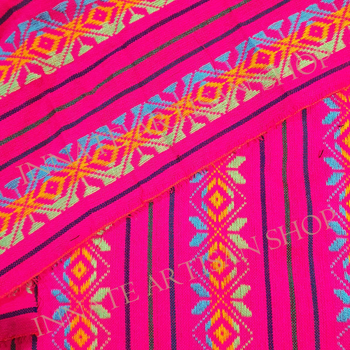 Mexican fabric, fuchsia, hot pink, multicolor design, Aztec