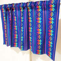 royal blue curtains, cafe curtain, woven, Mexican, Aztec, kitchen, valance, custom