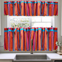 cortinas mexicanas, para cocina, a medida, valance, Mexican curtains, cafe curtains, woven, orange, burnt orange, rainbow