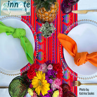 Mexican, Aztec, Mayan, table runner, tablecloth, custom, fiesta, red, rubi red, rojo, camino de mesa, Mexicano, a medida, cambaya, woven, fiesta