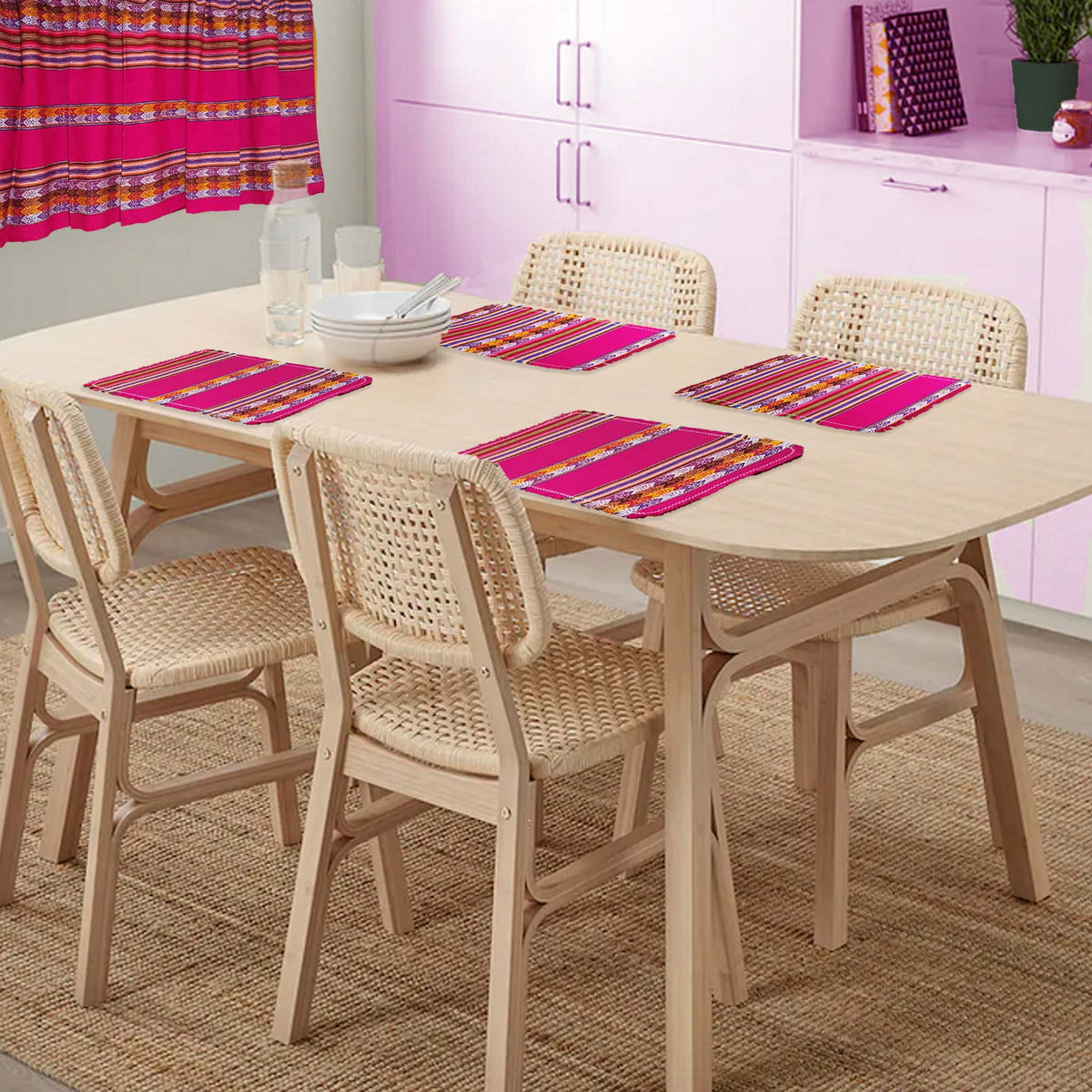 placemats, andean, fuchsia, hot pink, magenta, non-skid, peruvian, South America, Inca pattern, manteles individuales, peruanos, Andinos, Cuzco, fucsia, rosa