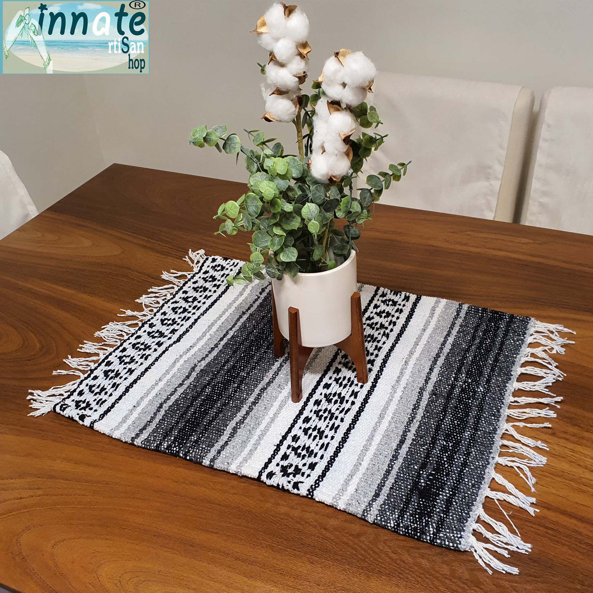 rustic table topper, blanket, Mexican, southwest, falsa, farmhouse table topper, ranch, blanket table topper, fringes, lilac, terracotta, brown, beige, black