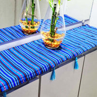 Tasseled entryway, foyer, table runner, royal blue, woven