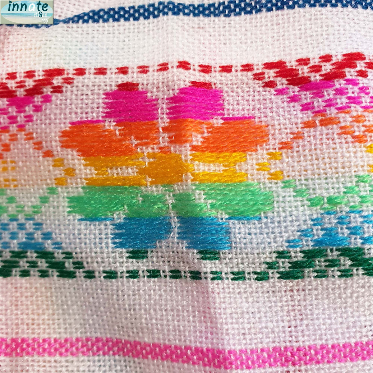 mexican fabric, by the yard, white, mexican wedding, floral, rainbow, cambaya, woven, fiesta