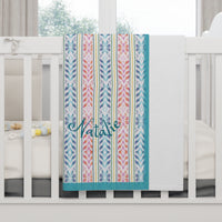 baby blanket, fleece, gender neutral, purple stripes, white back