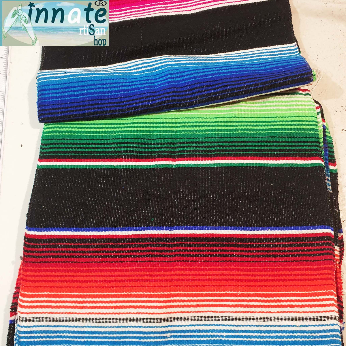 Mexican, table runner, serape, black, 7ft, camino de mesa, Mexicano, sarape, zarape, negro, largo
