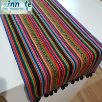 South America, Peru, Andean, table runner, Aguayo, black, pompoms, decor, linen, Cuzco, Cusco