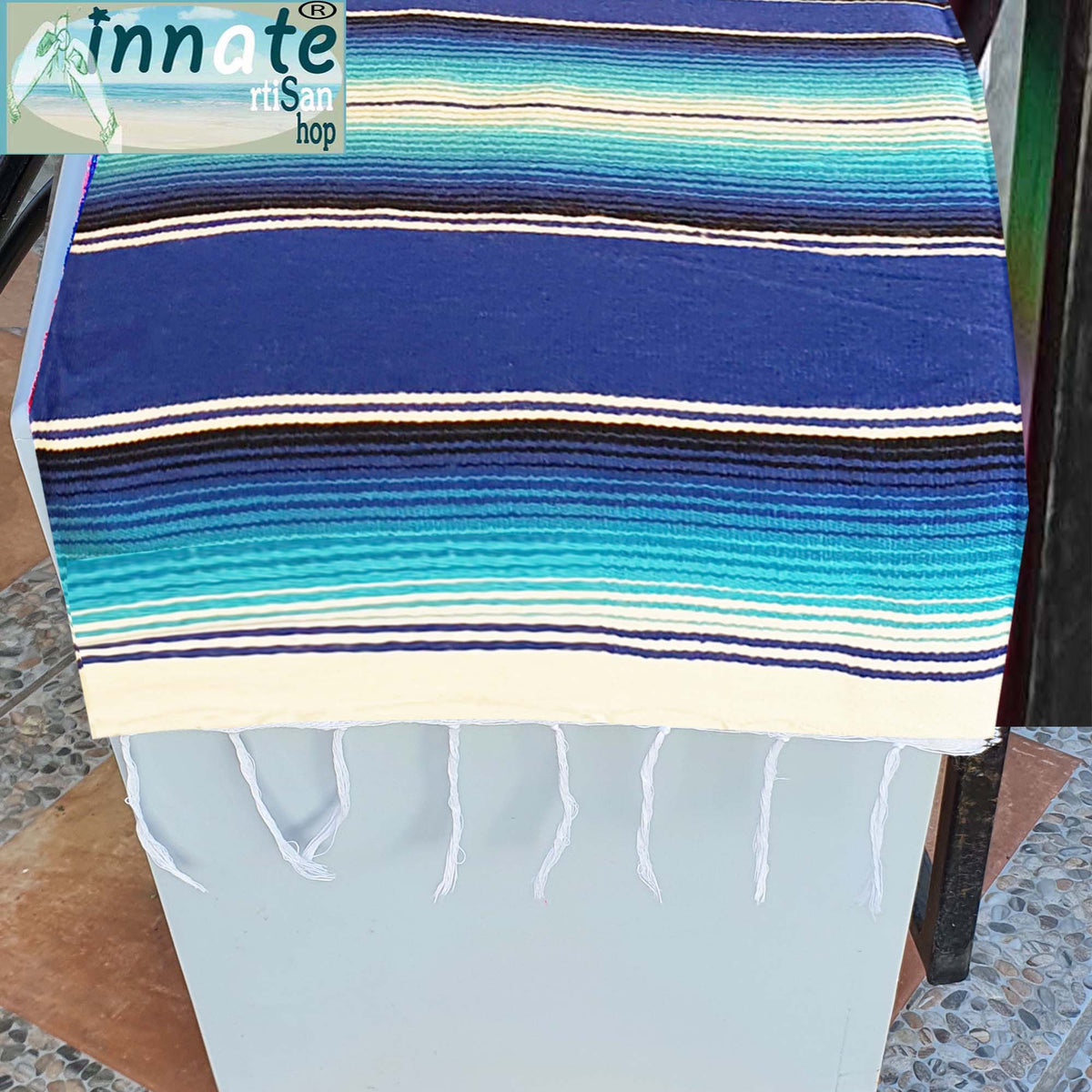 serape table runner, royal blue, unitone serape, Mexican table runner, camino de mesa azul rey, camino de mesa Mexicano, sarape