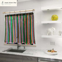 Mexican valance, curtains, panel, cafe curtains, tier, curtain, fiesta, green, striped, woven, cortinas, Mexicanas, verdes, cambaya, cocina, cuarto de niños