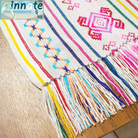 fiesta table runner, Mexican tablecloth, Mexican table runner, camino de mesa Mexicano, blanco, Aztec, linen, artisan, white table runner