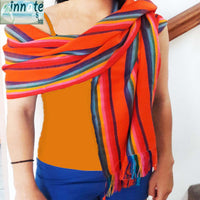 reboseo, rebozo, shawl, Mexican, artisan, woven, cambaya, rebozos Mexicanos, Mexican pashmina, fuchsia, orange, white, black