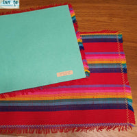 mini coasters, Mexican, non skid, non slip, cambaya, Mexican, woven, artisan, rainbow, red