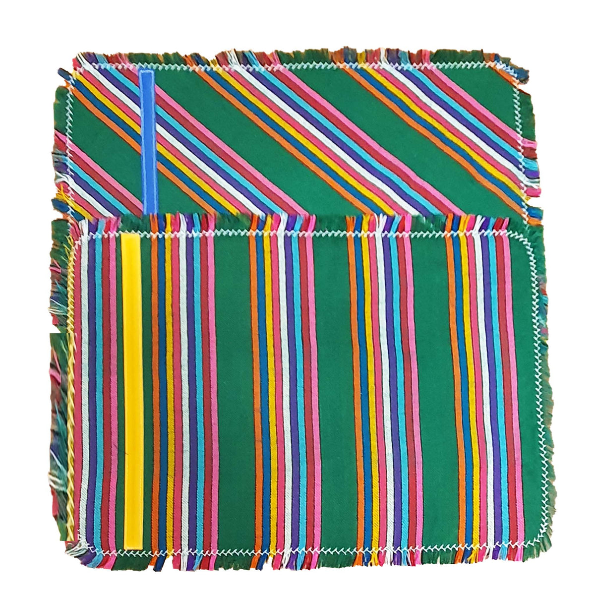 placemats, Mexican, green striped, artisan, set of 2