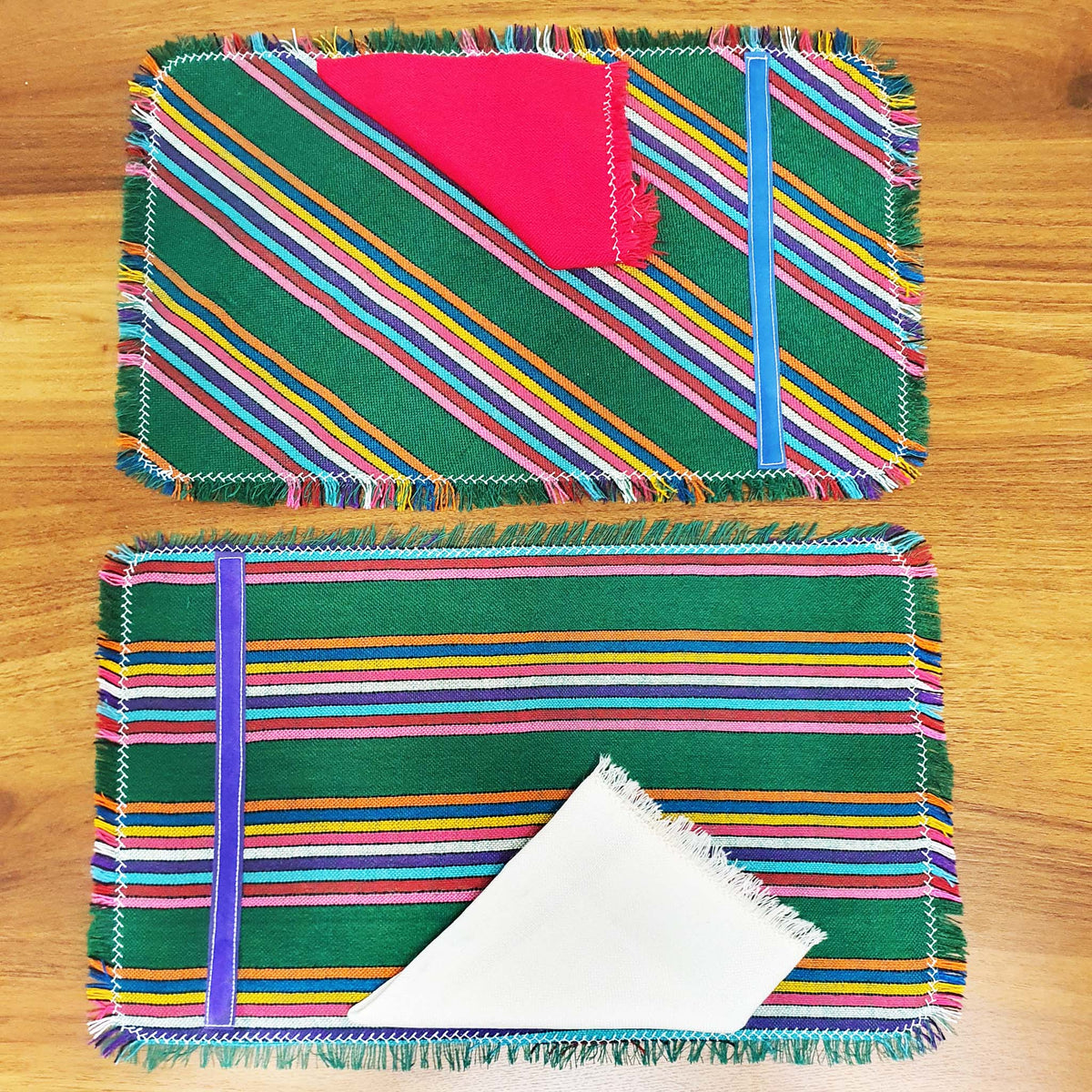 placemats, Mexican, green striped, artisan, set of 2