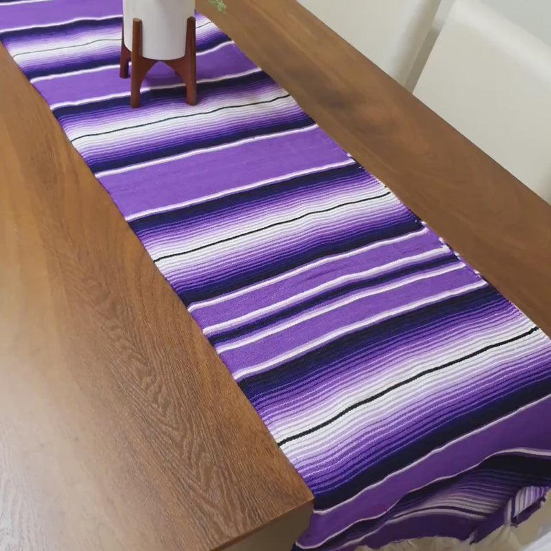 washable  serape table runner  made_in_mexico  housewarming_gift  handmade  easy_care  amethyst table runner  ethnic  artisan  unicolor serape  caminos de mesa de sarape  camino de mesa Mexicano  Mexican table runner