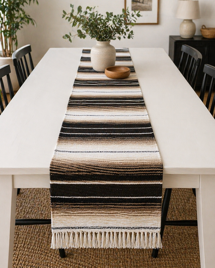 Brown tones, Serape runner, unicolor 7.5ft, brown, beige, table runner, woven, serape table runner