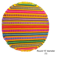 Clearance, on sale, Andean, Placemats, Inca, Peruvian, non-skid, non-slip, anti-skid, fabric, washable, round, mango, marigold, yellow, orange, fringed