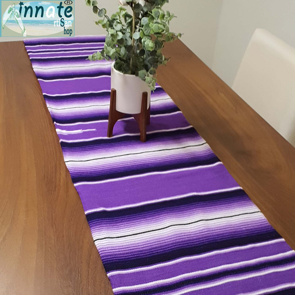 washable  serape table runner  made_in_mexico  housewarming_gift  handmade  easy_care  amethyst table runner  ethnic  artisan  unicolor serape  caminos de mesa de sarape  camino de mesa Mexicano  Mexican table runner