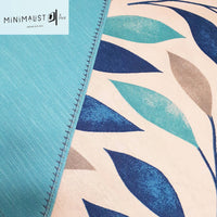 Reversible table runner, stylish unique design, nature print, royal turquoise tones. 4.5 ft long, turquoise, leaves print, minimalist, minimalistave, minimalistave.com