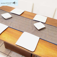 Table runner, reversible, Indigo blue, anti skid back, table runner, minimalist, blue, brown, beige, minimalist ave, minimalistave.com, custom table runners, order custom runners