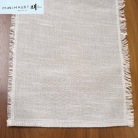 Table runner, greige, khaki, beige, sand, light taupe, decorative sides and small fringes, minimalistave, minimalist, minimalistave.com